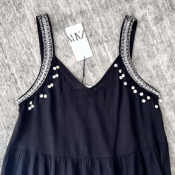 Zara Black Jewel Midi Dress Size XS - Picture 2 of 4
